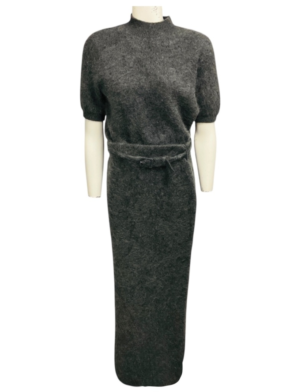 ADAM LIPPES HEATHER GREY BRUSHED CASHMERE ARI TOP AND LEVI BELTED MIDI SKIRT